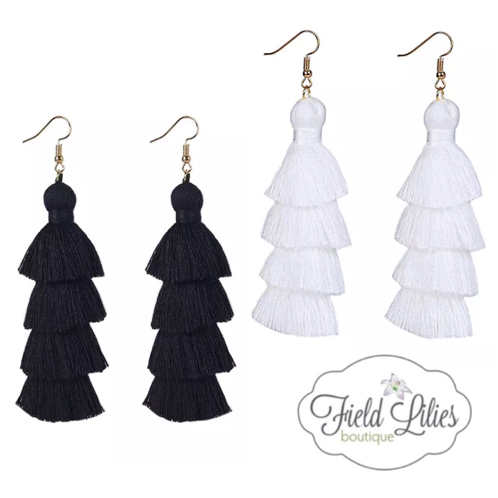🆕 Black or White Tassel Fringe Earrings